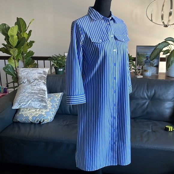 Jones New York Dress Women Size S Blue White Striped Button Front Shirt Dress - Picture 2 of 12
